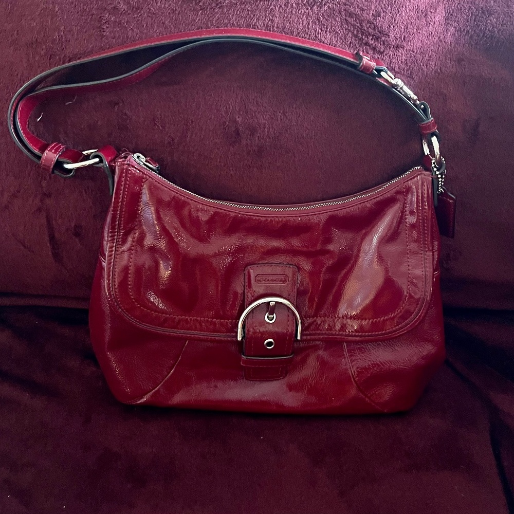 Beautiful Coach Red and Silver Almost New Patent Leather Bag